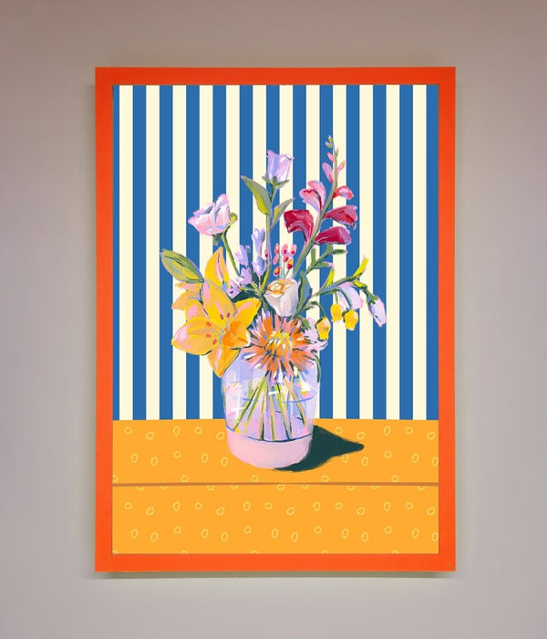 Flower Vase Blue Stripes Framed Wall Art - Hi Society