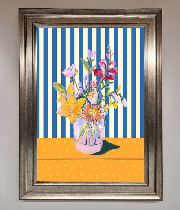 Flower Vase Blue Stripes Framed Wall Art - Hi Society