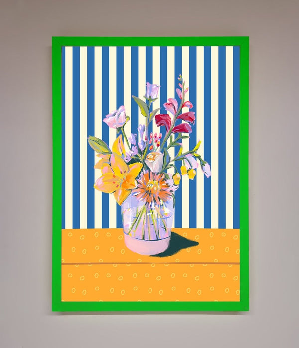 Flower Vase Blue Stripes Framed Wall Art - Hi Society