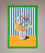 Flower Vase Blue Stripes Framed Wall Art - Hi Society