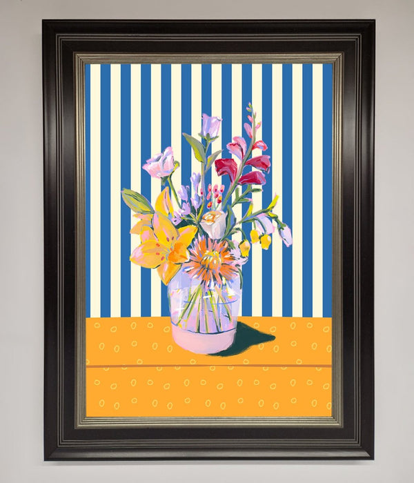 Flower Vase Blue Stripes Framed Wall Art - Hi Society