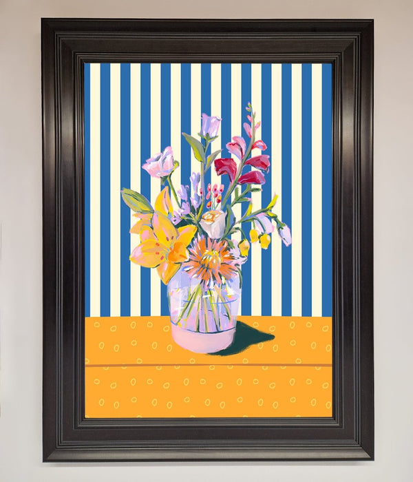 Flower Vase Blue Stripes Framed Wall Art - Hi Society