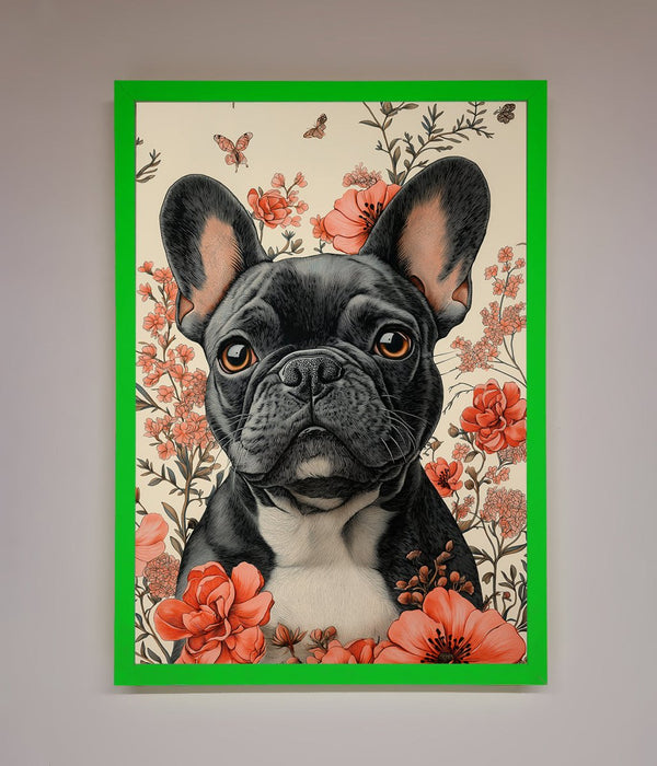 French Bulldog In Flowers Framed Print - Hi Society