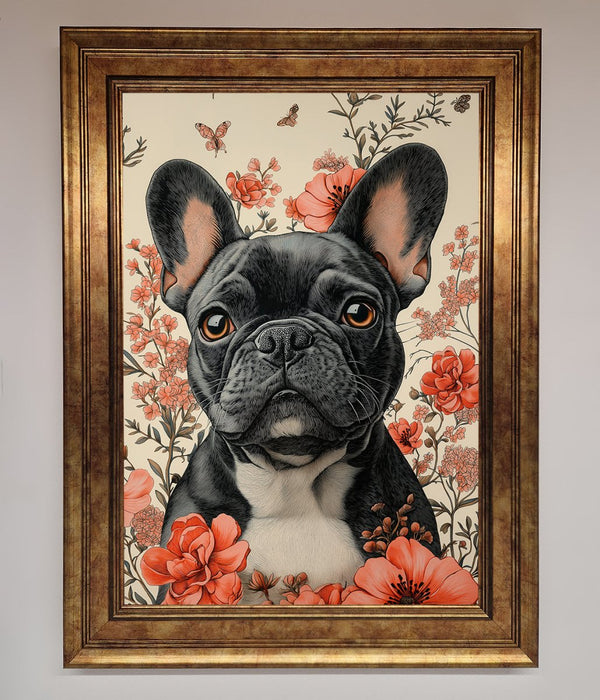 French Bulldog In Flowers Framed Print - Hi Society