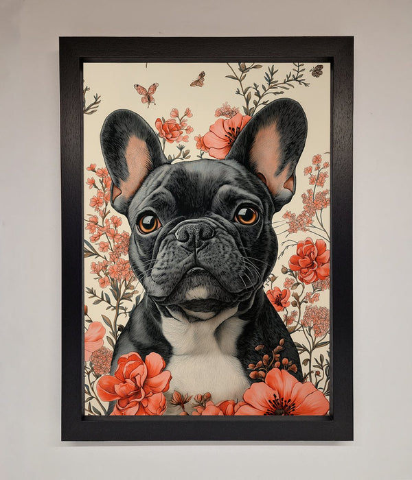 French Bulldog In Flowers Framed Print - Hi Society
