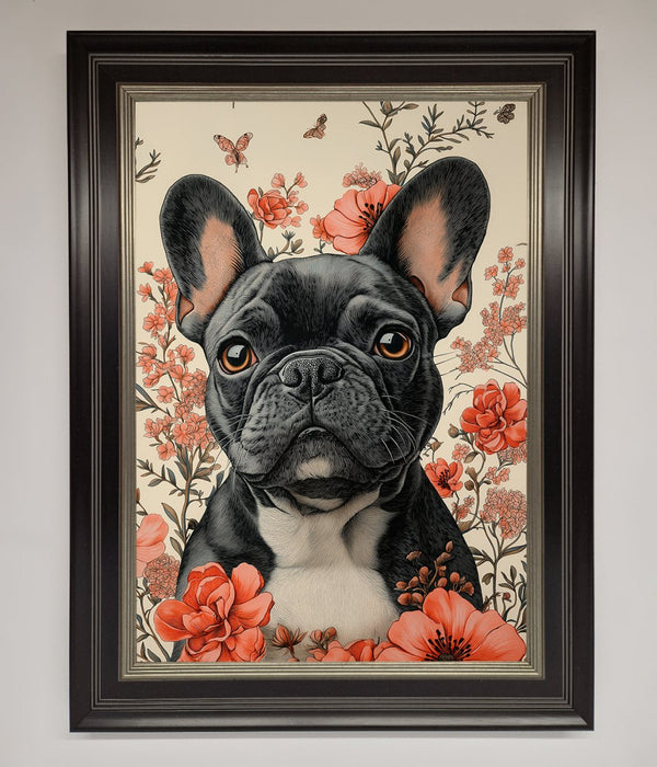 French Bulldog In Flowers Framed Print - Hi Society