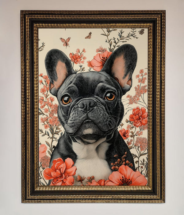 French Bulldog In Flowers Framed Print - Hi Society