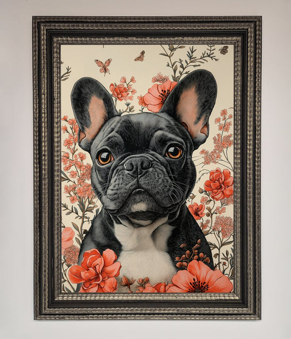 French Bulldog In Flowers Framed Print - Hi Society