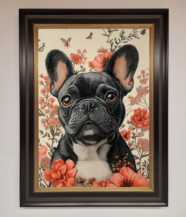 French Bulldog In Flowers Framed Print - Hi Society