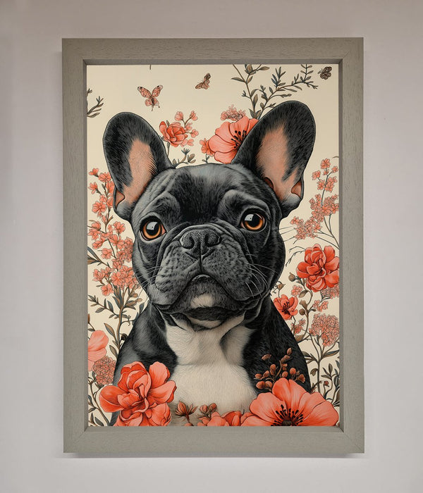 French Bulldog In Flowers Framed Print - Hi Society