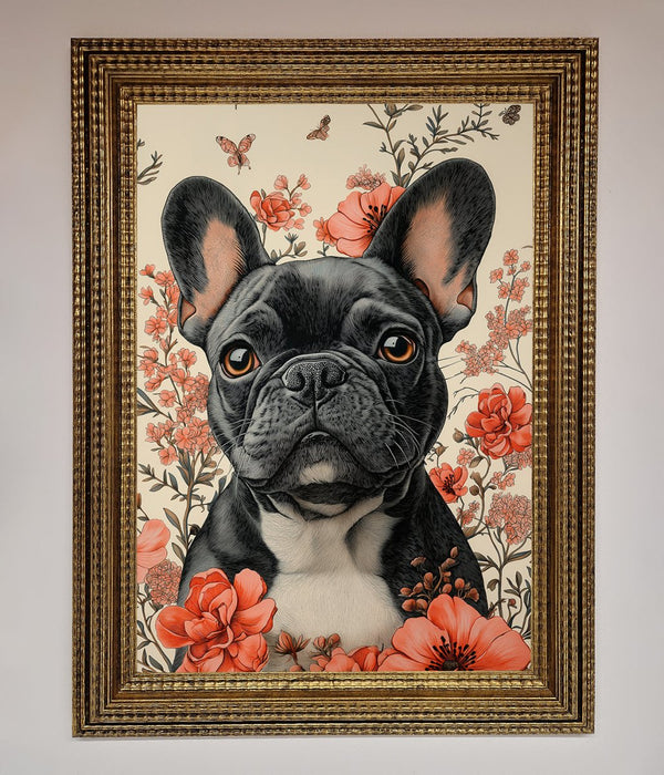 French Bulldog In Flowers Framed Print - Hi Society