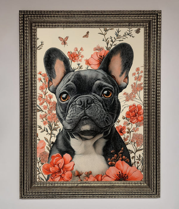 French Bulldog In Flowers Framed Print - Hi Society