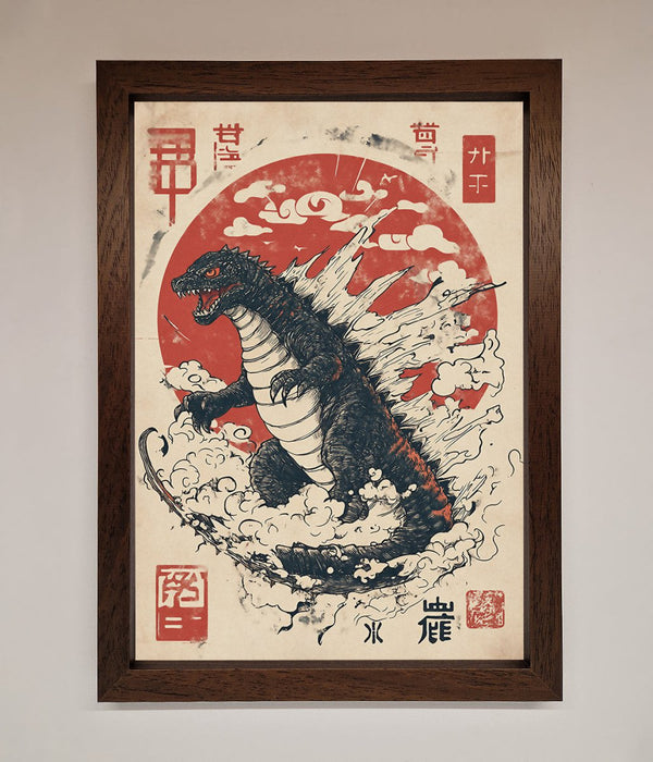 Godzilla Rises Red Sun Framed Poster - Hi Society