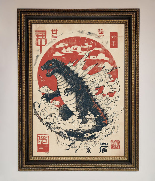 Godzilla Rises Red Sun Framed Poster - Hi Society