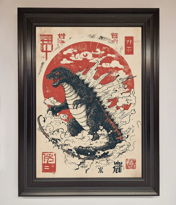 Godzilla Rises Red Sun Framed Poster - Hi Society