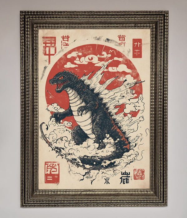 Godzilla Rises Red Sun Framed Poster - Hi Society