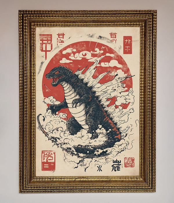 Godzilla Rises Red Sun Framed Poster - Hi Society