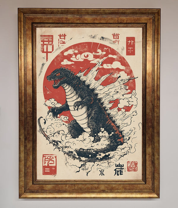 Godzilla Rises Red Sun Framed Poster - Hi Society