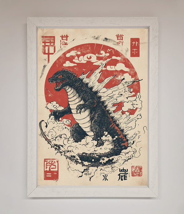 Godzilla Rises Red Sun Framed Poster - Hi Society