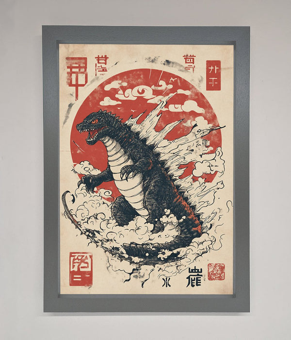 Godzilla Rises Red Sun Framed Poster - Hi Society