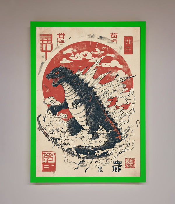 Godzilla Rises Red Sun Framed Poster - Hi Society
