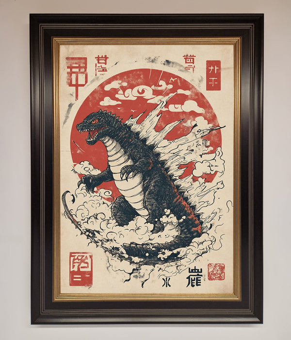 Godzilla Rises Red Sun Framed Poster - Hi Society