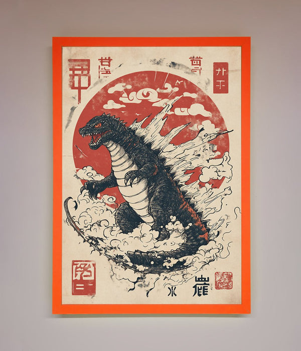 Godzilla Rises Red Sun Framed Poster - Hi Society