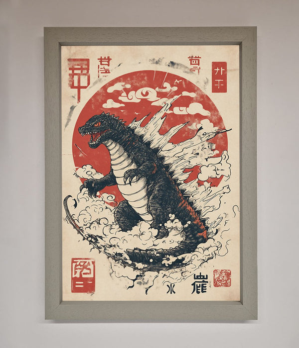 Godzilla Rises Red Sun Framed Poster - Hi Society
