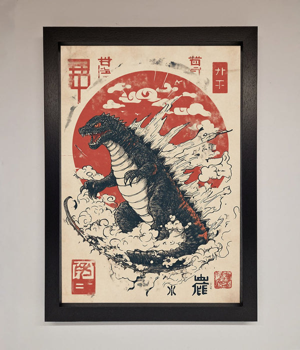 Godzilla Rises Red Sun Framed Poster - Hi Society