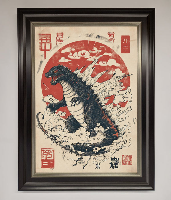 Godzilla Rises Red Sun Framed Poster - Hi Society