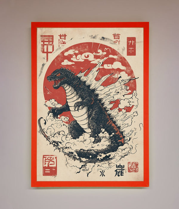 Godzilla Rises Red Sun Framed Poster - Hi Society