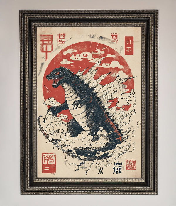 Godzilla Rises Red Sun Framed Poster - Hi Society