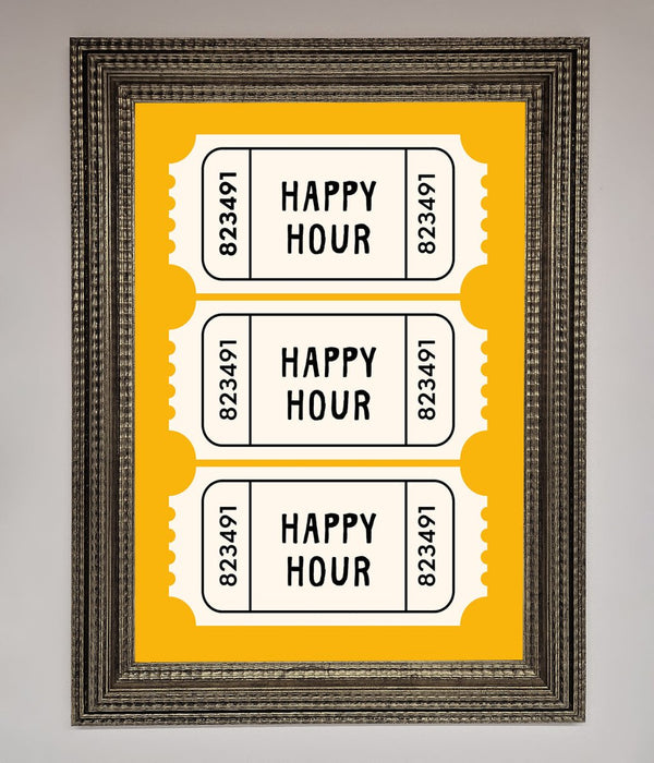 Happy Hour Mustard Framed Wall Art - Hi Society