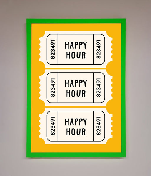 Happy Hour Mustard Framed Wall Art - Hi Society