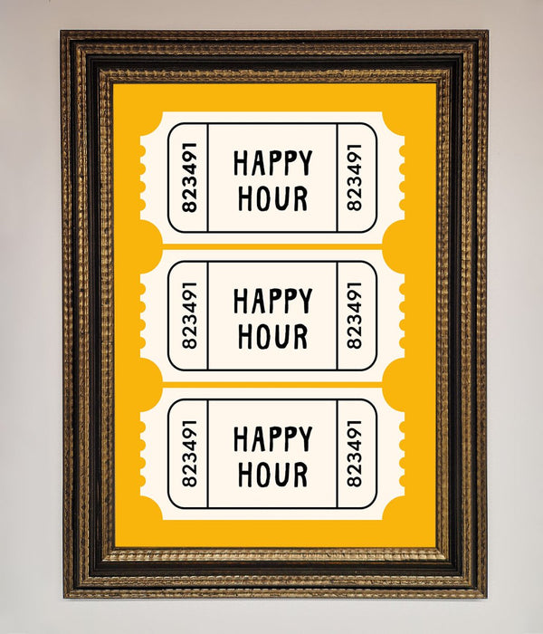Happy Hour Mustard Framed Wall Art - Hi Society