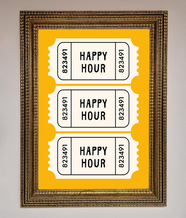 Happy Hour Mustard Framed Wall Art - Hi Society