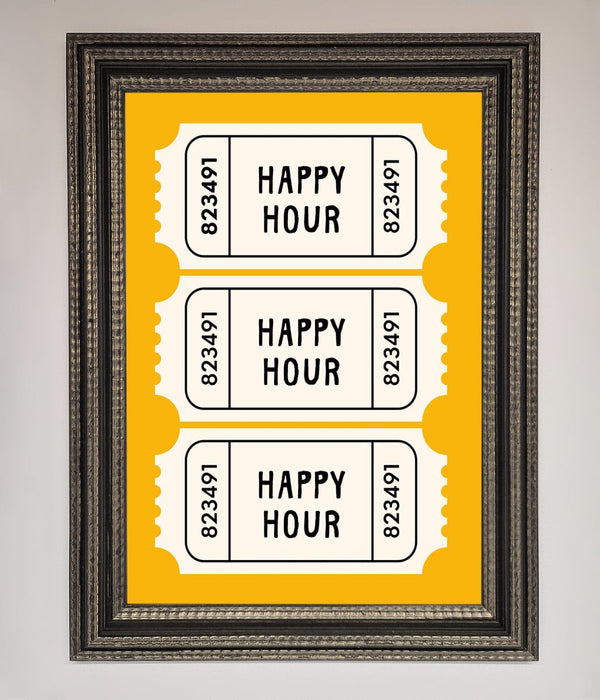 Happy Hour Mustard Framed Wall Art - Hi Society