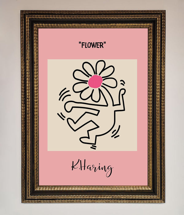 Keith Haring Flower Pink Framed Poster - Hi Society