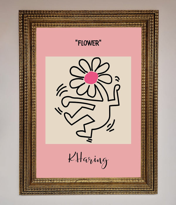 Keith Haring Flower Pink Framed Poster - Hi Society