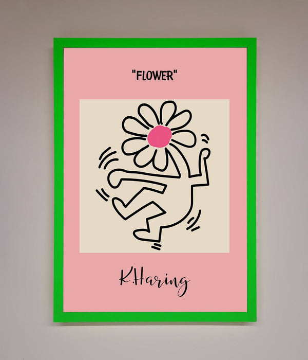 Keith Haring Flower Pink Framed Poster - Hi Society
