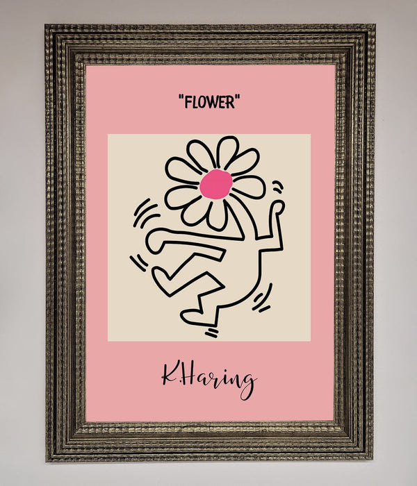Keith Haring Flower Pink Framed Poster - Hi Society