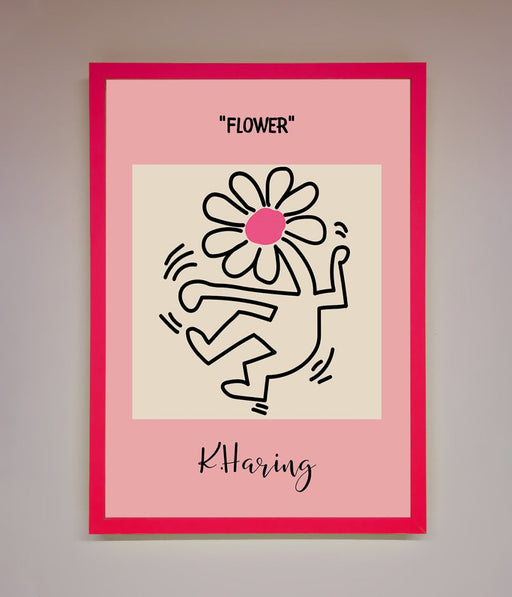 Keith Haring Flower Pink Framed Poster - Hi Society