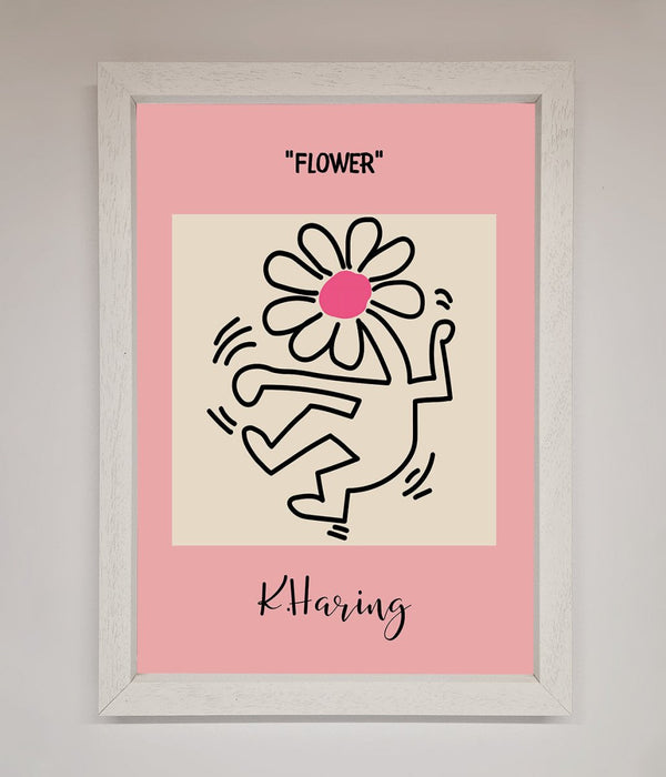 Keith Haring Flower Pink Framed Poster - Hi Society