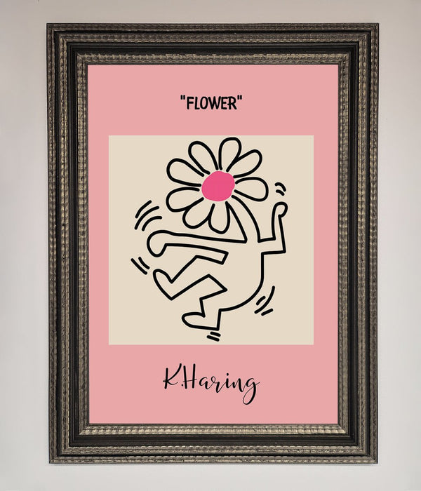Keith Haring Flower Pink Framed Poster - Hi Society