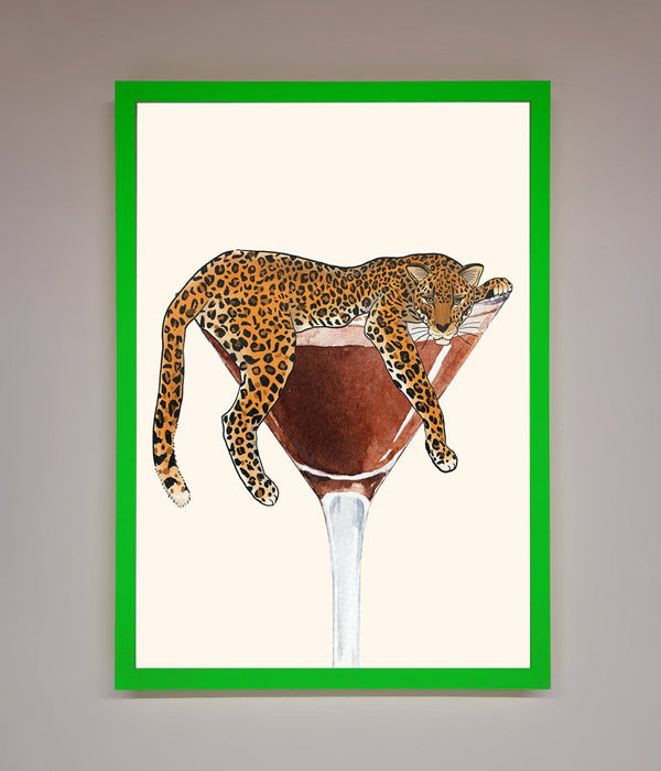 Lazy Leopard Martini Framed Poster - Hi Society