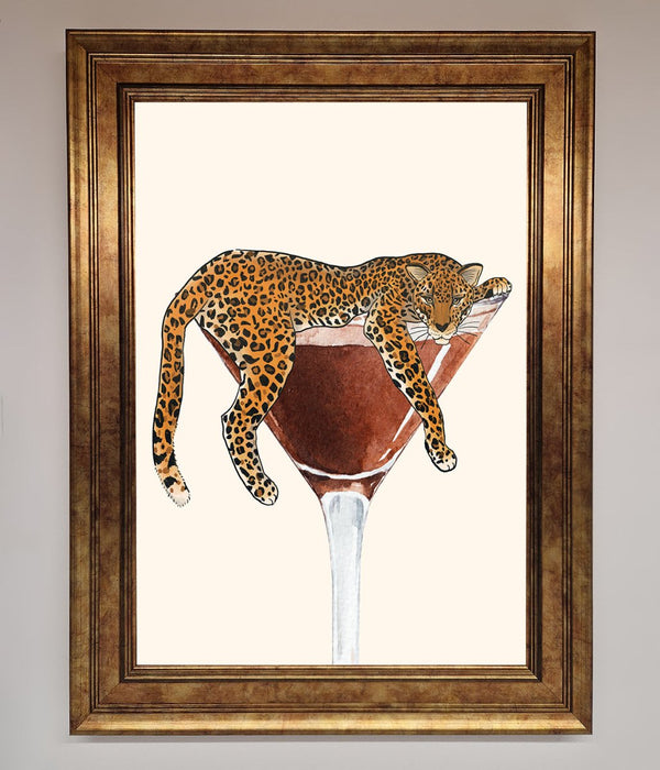 Lazy Leopard Martini Framed Poster - Hi Society