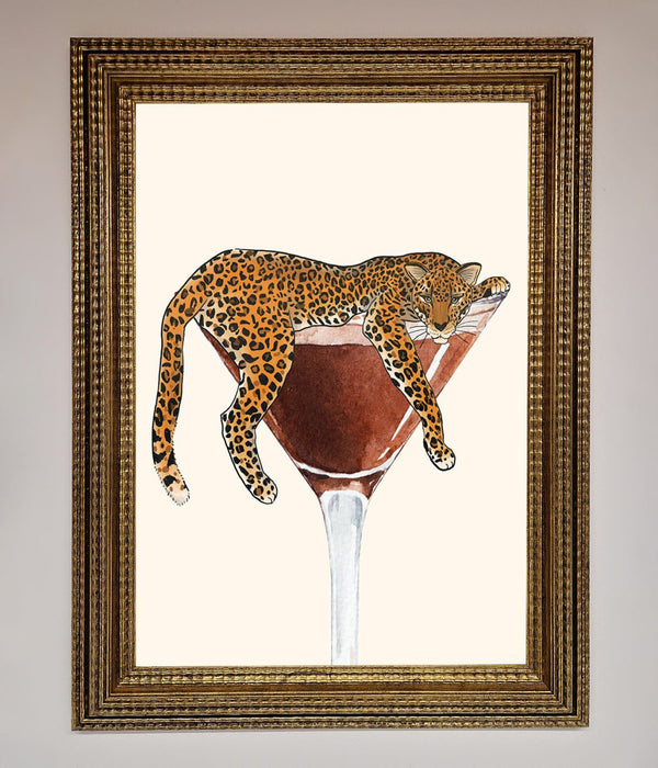 Lazy Leopard Martini Framed Poster - Hi Society
