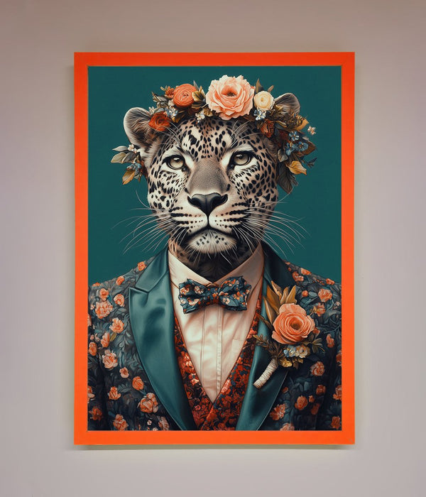 Leopard In a Suit With Flowers Framed Print - Hi Society