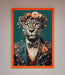Leopard In a Suit With Flowers Framed Print - Hi Society