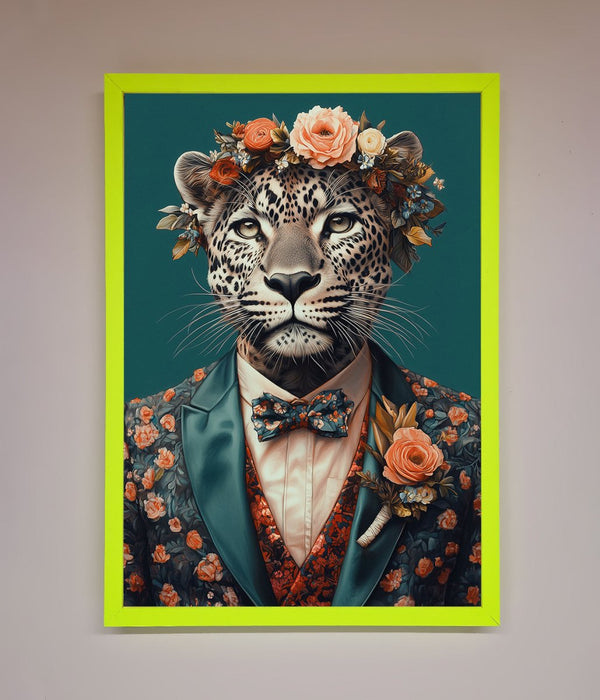 Leopard In a Suit With Flowers Framed Print - Hi Society
